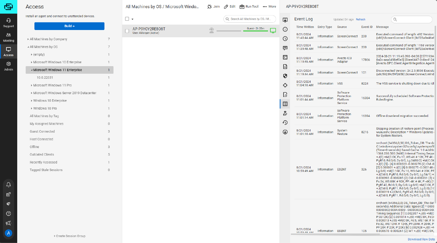 Screenshot of ScreenConnect Advance Machine Management