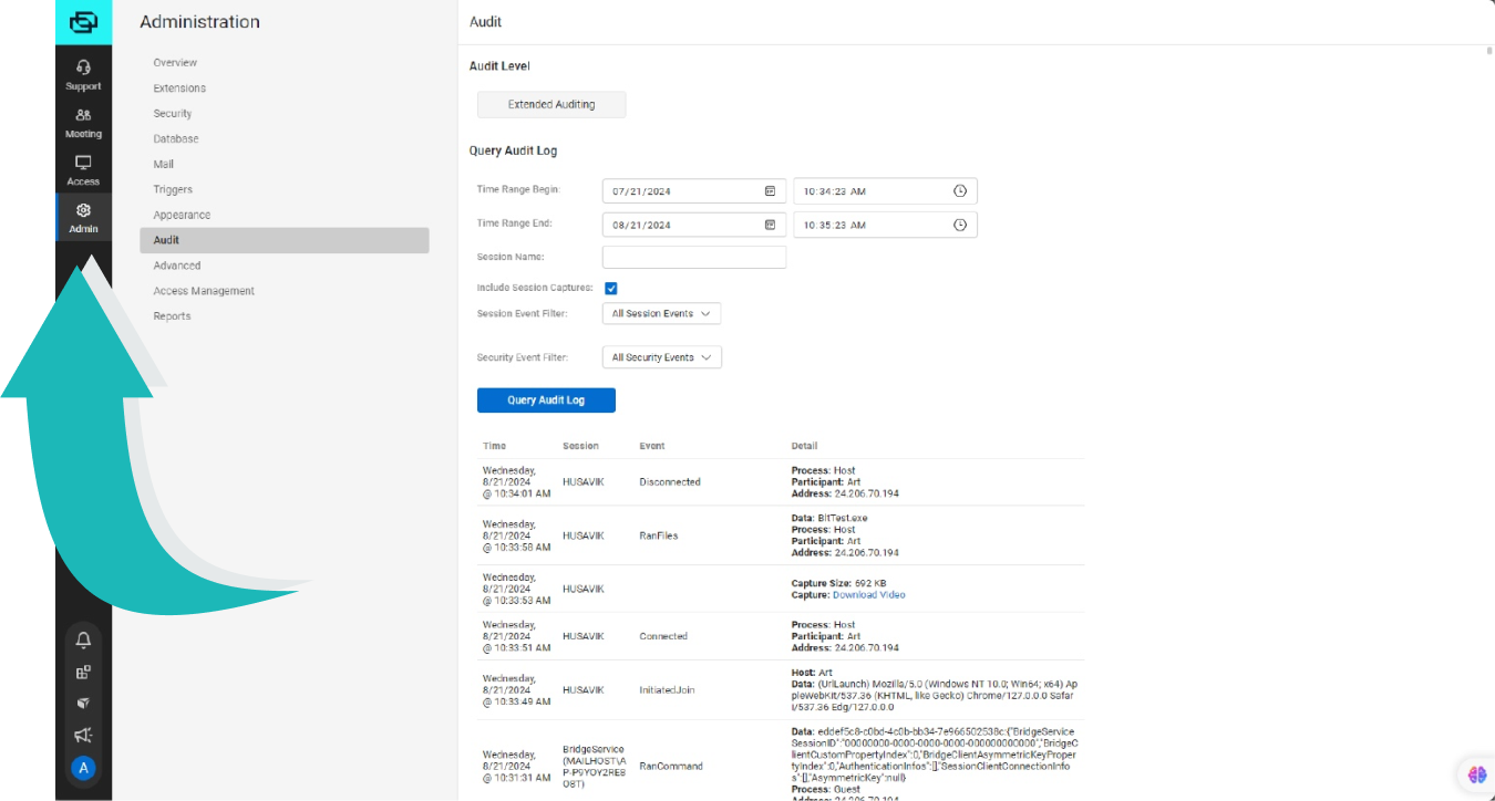 Screenshot of ScreenConnect Session Recording and Reporting